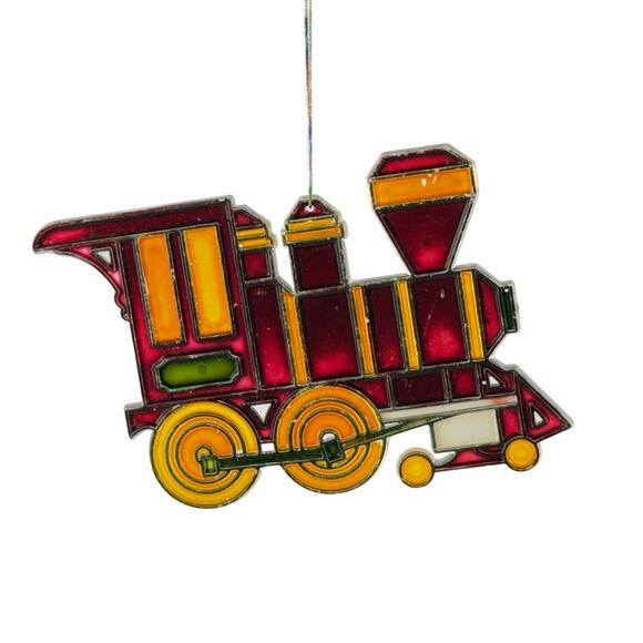 Vintage Faux Stained Glass Ornament Lot Santa Train Christmas Suncatcher Retro - Picture 8 of 13